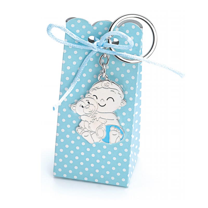 Llavero Bebé Osito Pañal Celeste En Caja Regalo Celeste - Imagen 2