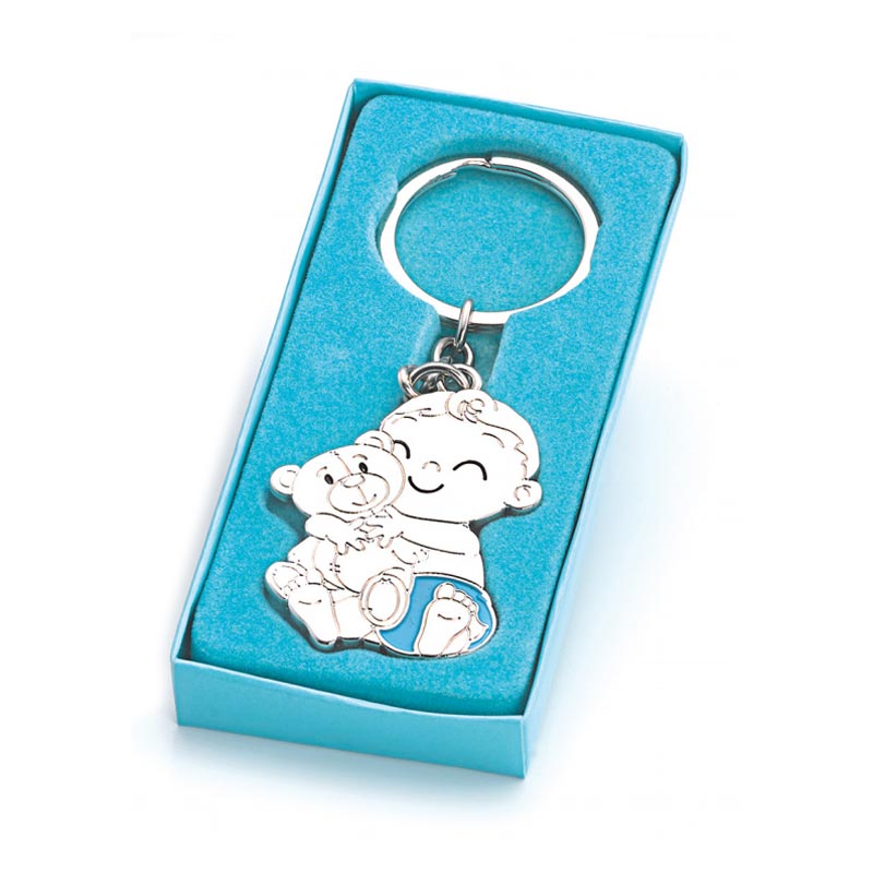 Llavero Bebé Osito Pañal Celeste En Caja Regalo Celeste